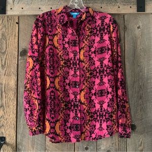 Women’s S L’AMOUR NANETTE LEOPORE Pink Black Artsy Open Back Button Down Shirt